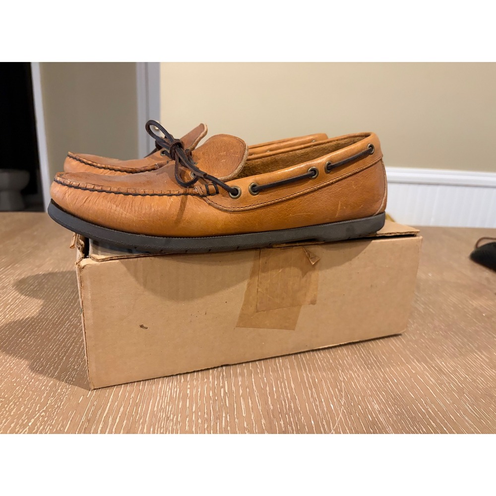 LL Bean Mens Tan Leather Boat Shoes Moc Toe Loafers 11 W 7040428